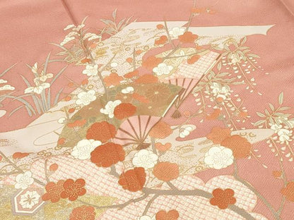 平和屋着物●訪問着　雲重ね扇面花文　金銀彩　正絹　逸品　CABA9632gh