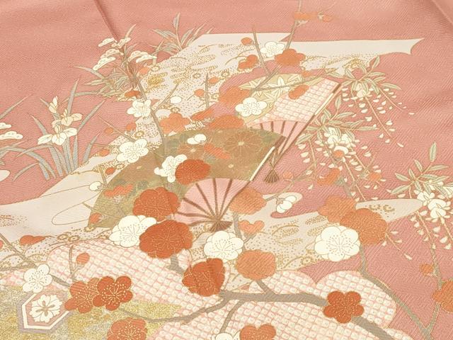 平和屋着物●訪問着　雲重ね扇面花文　金銀彩　正絹　逸品　CABA9632gh
