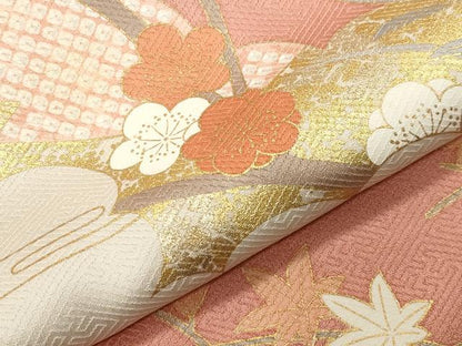 平和屋着物●訪問着　雲重ね扇面花文　金銀彩　正絹　逸品　CABA9632gh