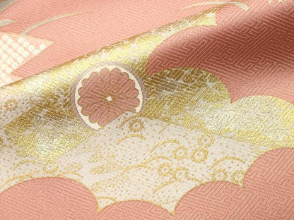 平和屋着物●訪問着　雲重ね扇面花文　金銀彩　正絹　逸品　CABA9632gh