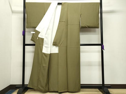 平和屋着物●上質な色無地　根岸色　ゑり正扱い　正絹　逸品　CABA9646gh