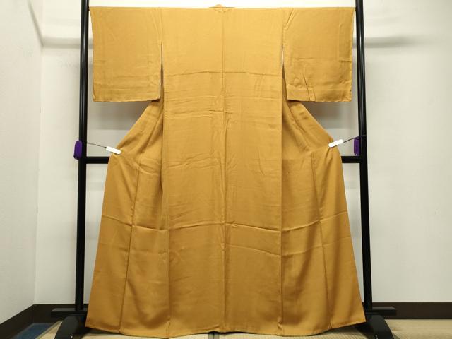 平和屋着物●上質な色無地　吉祥地紋　柑子色　正絹　逸品　CABA9647gh
