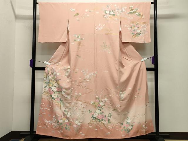 平和屋着物●訪問着　籬草花文　暈し染め　金彩　正絹　逸品　CABA9668gh 平和屋着物○訪問着 籬草花文 暈し染め 金彩 正絹 逸品 CABA9668gh