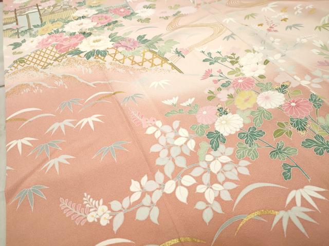 平和屋着物○訪問着 籬草花文 暈し染め 金彩 正絹 逸品 CABA9668gh