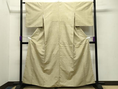 平和屋着物●生紬　抹茶色　正絹　逸品　CABA9673gh