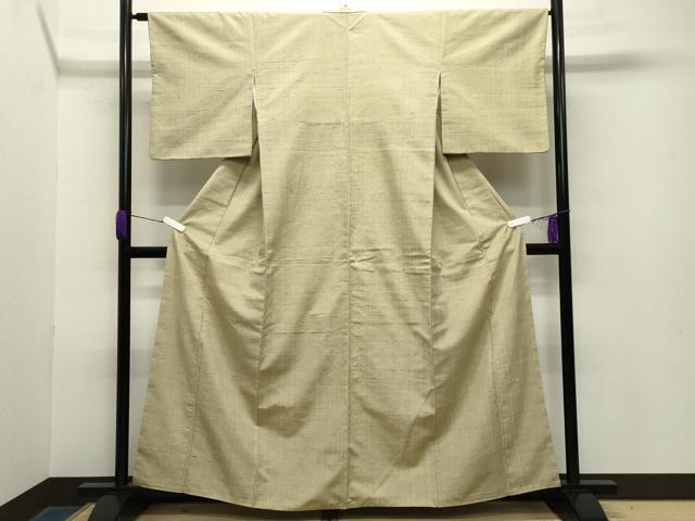 平和屋着物●生紬　抹茶色　正絹　逸品　CABA9673gh