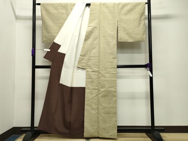 平和屋着物●生紬　抹茶色　正絹　逸品　CABA9673gh