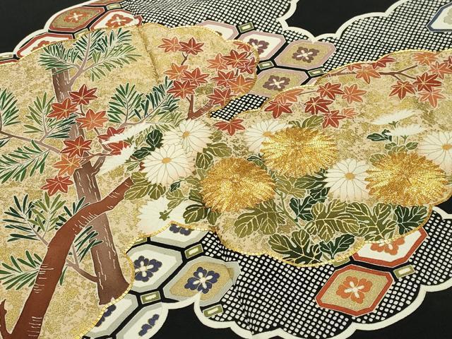 平和屋着物●豪華黒留袖　駒刺繍　雲重ね草花文　金彩　正絹　逸品　CABA9677gh