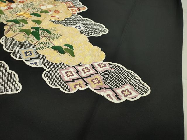 平和屋着物●豪華黒留袖　駒刺繍　雲重ね草花文　金彩　正絹　逸品　CABA9677gh