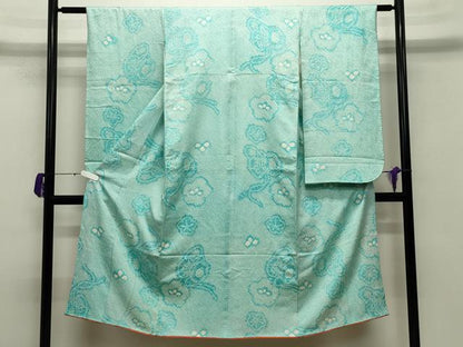 平和屋着物[]七五三　女の子　７歳　祝着　四つ身　総絞り　鼓舞梅文　逸品　CABA9680gh