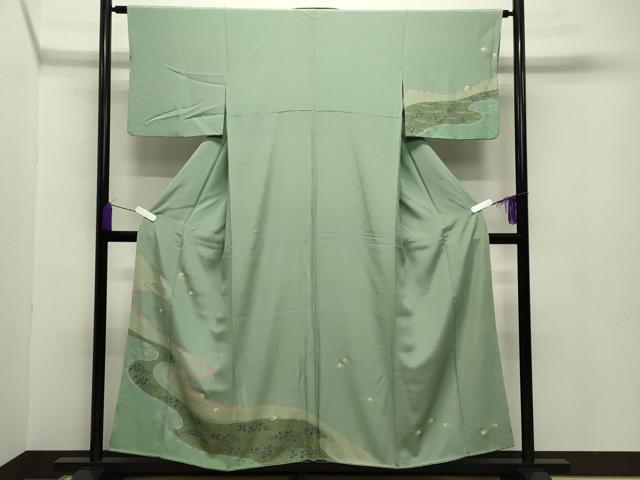 平和屋着物●訪問着　流水萩桜文　金彩　正絹　逸品　CABA9702gh