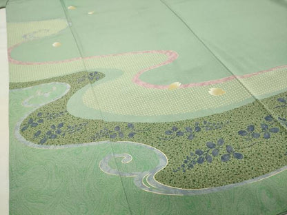 平和屋着物●訪問着　流水萩桜文　金彩　正絹　逸品　CABA9702gh