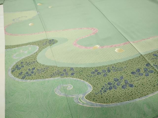 平和屋着物●訪問着　流水萩桜文　金彩　正絹　逸品　CABA9702gh