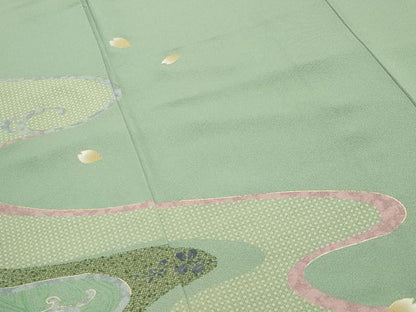 平和屋着物●訪問着　流水萩桜文　金彩　正絹　逸品　CABA9702gh