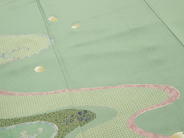 平和屋着物●訪問着　流水萩桜文　金彩　正絹　逸品　CABA9702gh