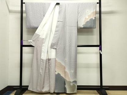 平和屋着物●訪問着　刺繍　雪輪重ね花文　暈し染め　金糸　正絹　逸品　CABA9703gh