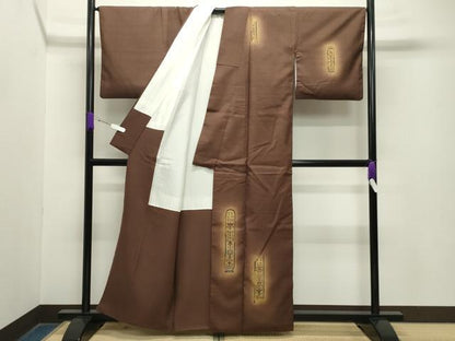 平和屋着物●訪問着　紬地　北野紅梅染　山本晃作　短冊花唐草文　暈し染め　金彩　正絹　逸品　CABA9704gh