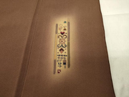 平和屋着物●訪問着　紬地　北野紅梅染　山本晃作　短冊花唐草文　暈し染め　金彩　正絹　逸品　CABA9704gh