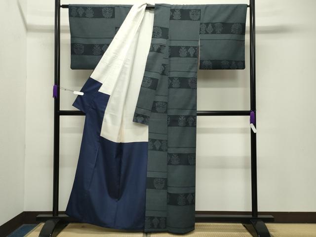 平和屋着物●本塩沢 横段吉祥文 正絹 逸品 CABA9712gh