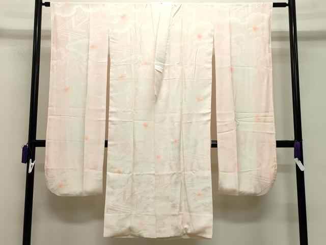 平和屋着物●振袖用長襦袢　袷　絞り　御所車扇面花地紋　暈し染め　正絹　逸品　CABA9718gh 平和屋着物○振袖用長襦袢 袷 絞り 御所車扇面花地紋 暈し染め