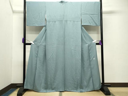 平和屋着物●京加賀友禅　百貫達雄　色無地　草花地紋　水浅葱色　正絹　逸品　CABA9725gh