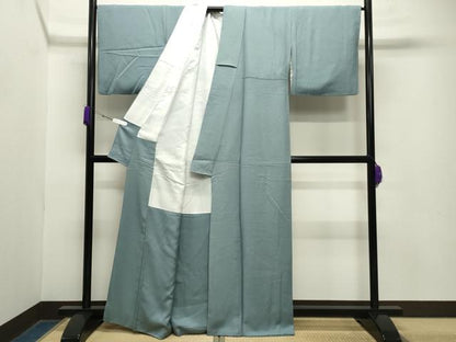 平和屋着物●京加賀友禅　百貫達雄　色無地　草花地紋　水浅葱色　正絹　逸品　CABA9725gh