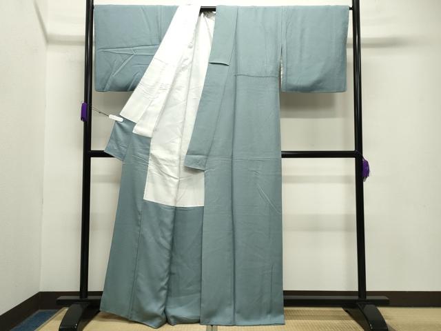 平和屋着物●京加賀友禅　百貫達雄　色無地　草花地紋　水浅葱色　正絹　逸品　CABA9725gh