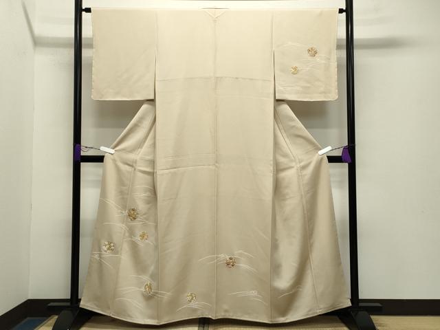 平和屋着物○中国三大刺繍 相良刺繍 訪問着 立波花丸文 金彩