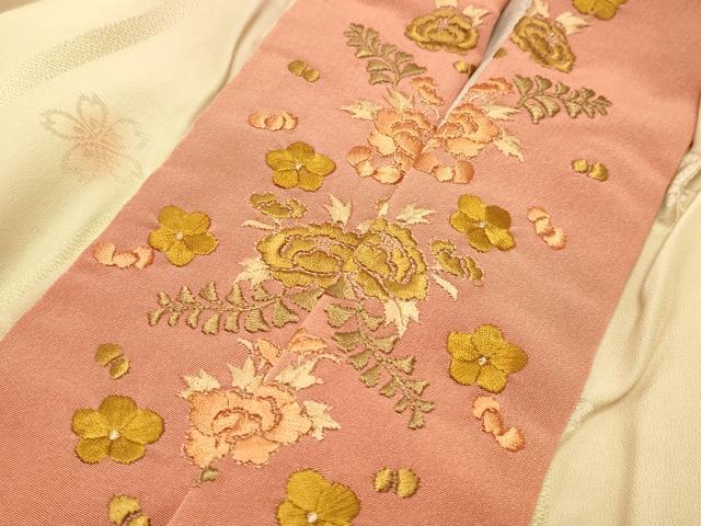 平和屋着物●長襦袢　無双仕立て　作家物　舞桜文　暈し染め　半衿刺繍　正絹　逸品　未使用　CABA9755gh 平和屋着物○長襦袢 無双仕立て 作家物 舞桜文 暈し染め 半