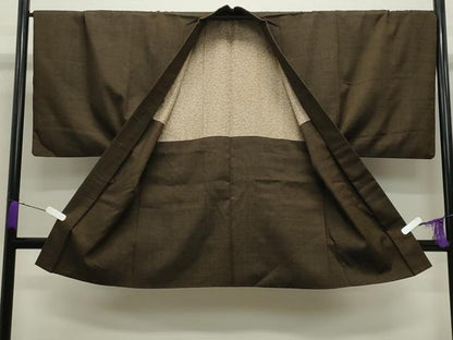 平和屋着物●男性　紬　アンサンブル　霞文　涅色　正絹　逸品　CABA9762gh