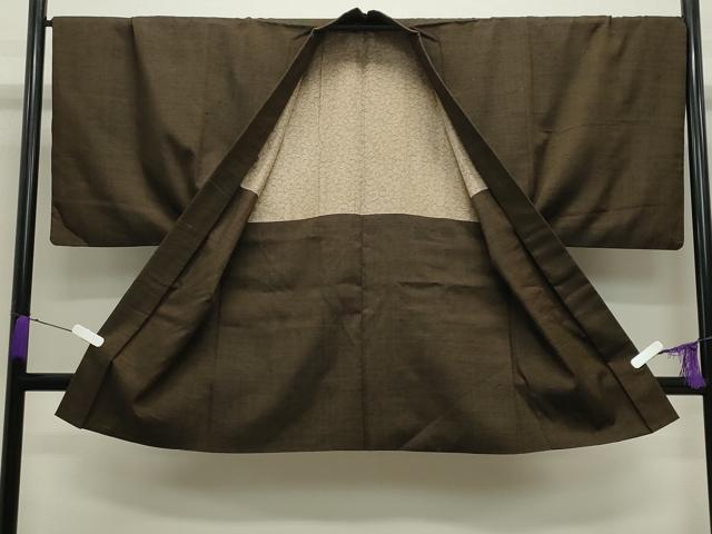 平和屋着物●男性　紬　アンサンブル　霞文　涅色　正絹　逸品　CABA9762gh