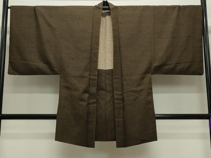 平和屋着物●男性　紬　アンサンブル　霞文　涅色　正絹　逸品　CABA9762gh