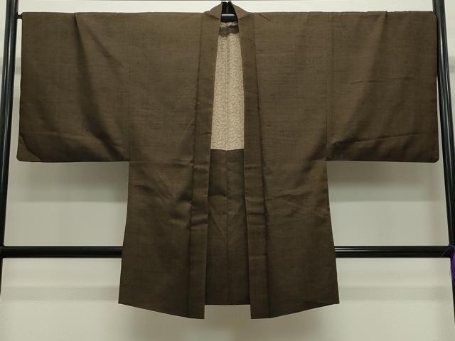 平和屋着物●男性　紬　アンサンブル　霞文　涅色　正絹　逸品　CABA9762gh