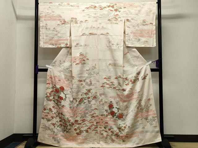 平和屋着物●創業460年・千總　訪問着　刺繍　流水草花文　金彩　正絹　逸品　未使用　CABA9764gh 平和屋着物○創業460年・千總 訪問着 刺繍 流水草花文 金彩