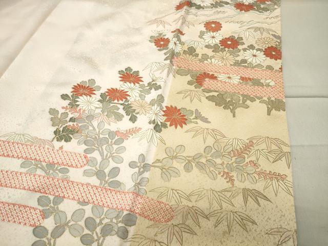 平和屋着物○創業460年・千總 訪問着 刺繍 流水草花文 金彩