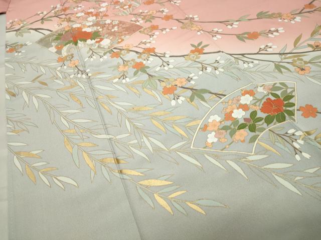 平和屋着物●訪問着　地紙重ね花車文　暈し染め　金彩　正絹　逸品　CABA9766gh
