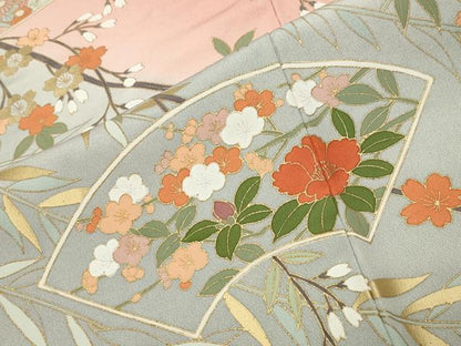 平和屋着物●訪問着　地紙重ね花車文　暈し染め　金彩　正絹　逸品　CABA9766gh