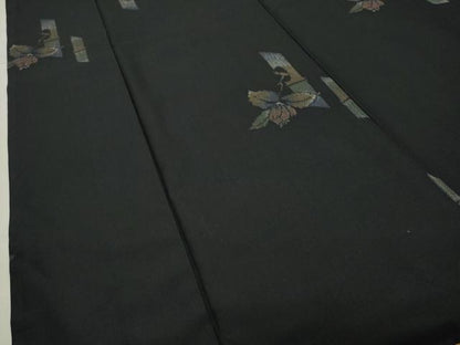 平和屋着物●上質な紬　枝花文　黒地　正絹　逸品　CABA9768gh