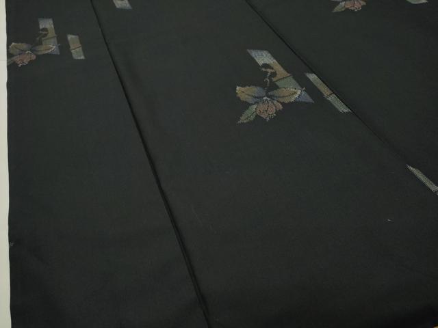 平和屋着物●上質な紬　枝花文　黒地　正絹　逸品　CABA9768gh