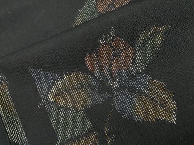 平和屋着物●上質な紬　枝花文　黒地　正絹　逸品　CABA9768gh