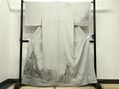 平和屋着物●訪問着　作家物　手描き　風景文　暈し染め　金彩　正絹　逸品　CABA9774gh