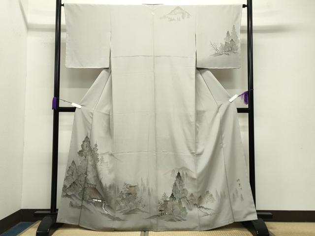 平和屋着物●訪問着　作家物　手描き　風景文　暈し染め　金彩　正絹　逸品　CABA9774gh