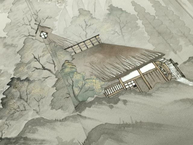 平和屋着物●訪問着　作家物　手描き　風景文　暈し染め　金彩　正絹　逸品　CABA9774gh
