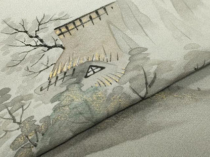 平和屋着物●訪問着　作家物　手描き　風景文　暈し染め　金彩　正絹　逸品　CABA9774gh