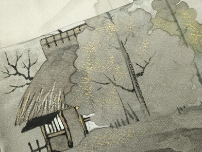平和屋着物●訪問着　作家物　手描き　風景文　暈し染め　金彩　正絹　逸品　CABA9774gh
