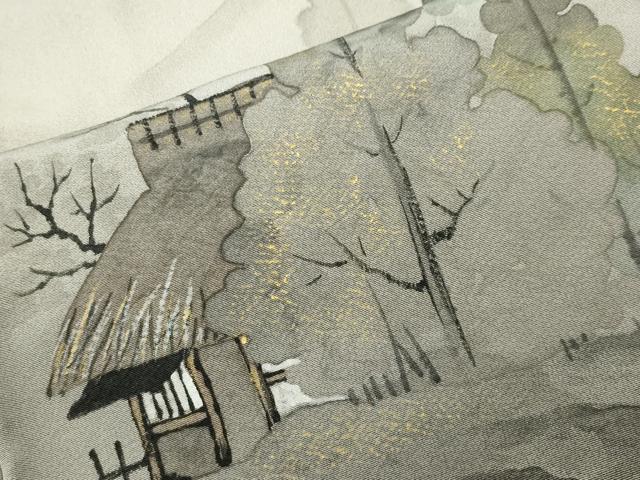 平和屋着物●訪問着　作家物　手描き　風景文　暈し染め　金彩　正絹　逸品　CABA9774gh