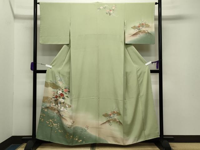 平和屋着物●訪問着 流水草花文 暈し染め 金彩 正絹 逸品 CABA9778gh
