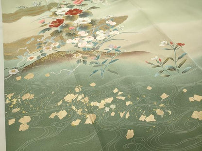 平和屋着物●訪問着 流水草花文 暈し染め 金彩 正絹 逸品 CABA9778gh