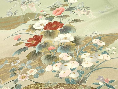 平和屋着物●訪問着 流水草花文 暈し染め 金彩 正絹 逸品 CABA9778gh