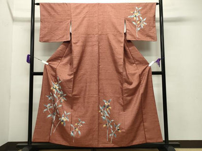 平和屋着物●訪問着　紬地　友禅　枝花文　正絹　逸品　CABA9779gh